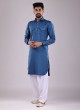 Peacock Blue Color Pathani Suit In Satin Fabric